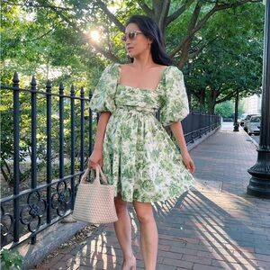 Abercrombie & Fitch Emerson Puff Sleeve Mini Dress | Green Floral‎ | Size Small